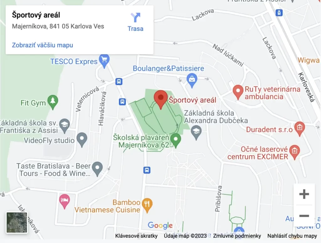 Štadión Majerníkova - mapa